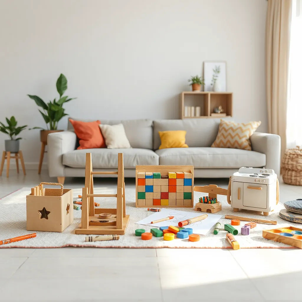 Barnleksaker för kreativ lek, med byggklossar, ritmaterial och magnetiska figurer