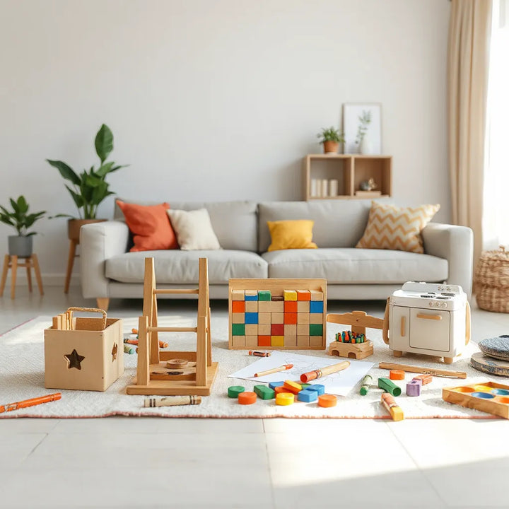 Barnleksaker för kreativ lek, med byggklossar, ritmaterial och magnetiska figurer