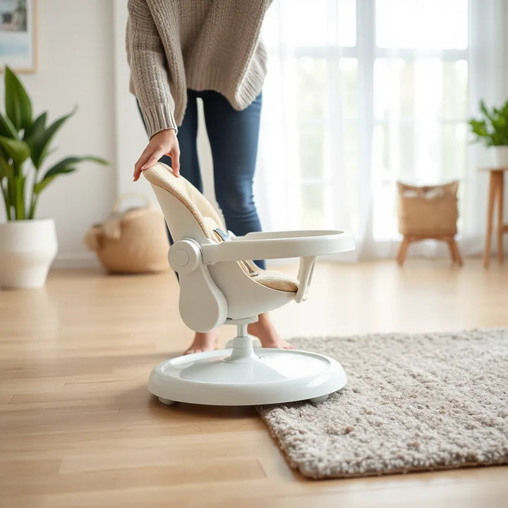 Babystol med stöddesign som ger stabil och bekväm sittning i ett ljust vardagsrum
